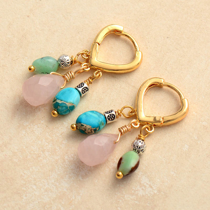 Natural Rose Quartz, Jade & Turquoise Jasper Earrings