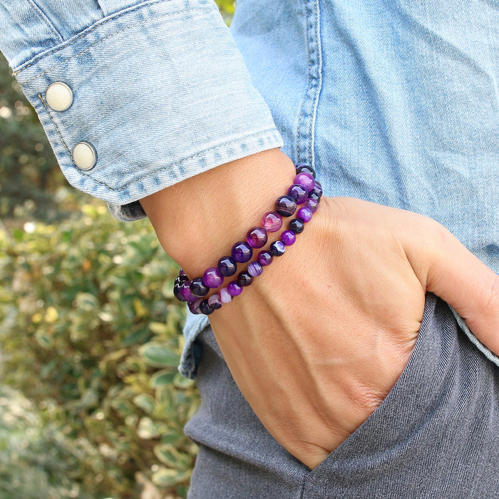 Natural Striped Purple Agate Beaded Bracelet