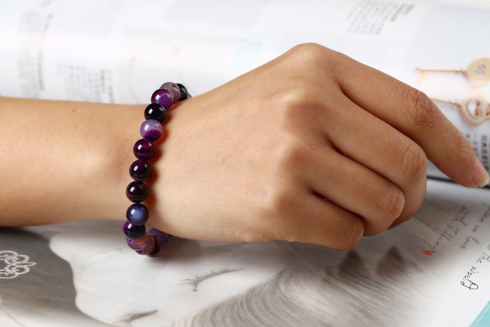 Natural Striped Purple Agate Beaded Bracelet