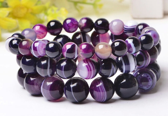 Natural Striped Purple Agate Beaded Bracelet
