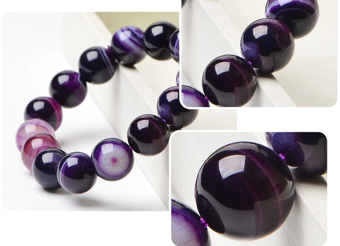 Natural Striped Purple Agate Beaded Bracelet