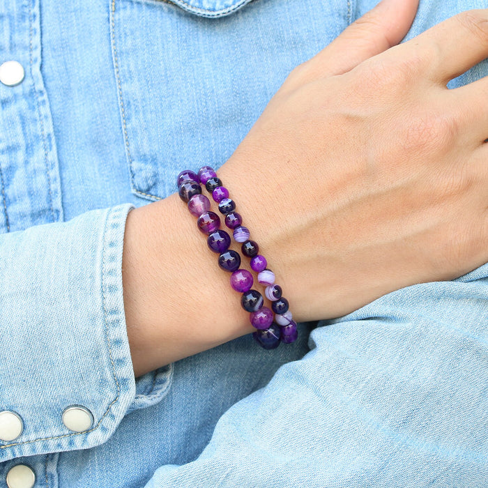 Natural Striped Purple Agate Beaded Bracelet