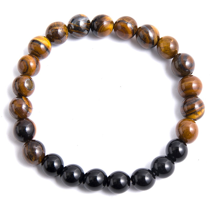 Natural Tiger Eye and Black Onyx 108 Mala Beads Necklace