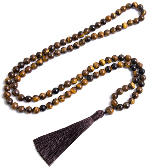 Natural Tiger Eye and Black Onyx 108 Mala Beads Necklace