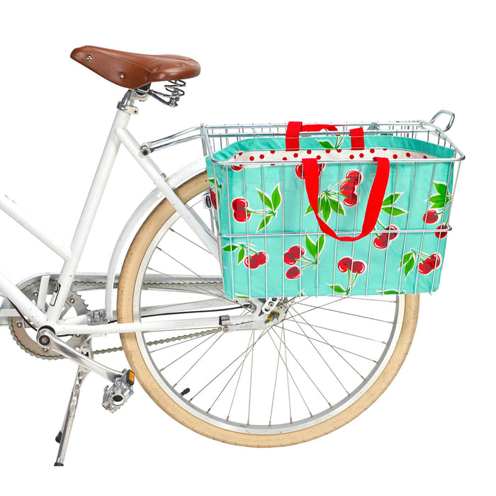 freckled sage cherry aqua bike basket tote