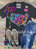 {PARTY IN THE U.S.A.} Neon Leopard Char-Black V-Neck Tee