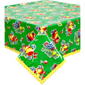 freckled sage retro green oilcloth tablecloth with yellow gingham trim