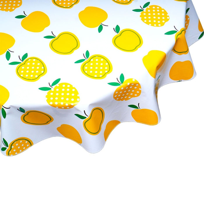 freckled sage round apples and dots yellow oilcloth tablecloth