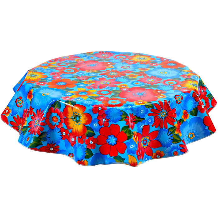 freckled sage round betty's bunch light blue oilcloth tablcloth