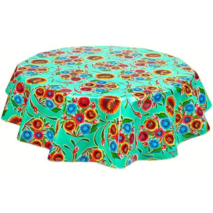 freckled sage bloom aqua oilcloth tablecloth