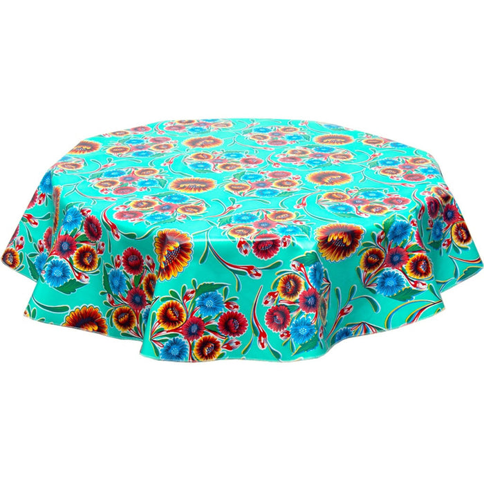 freckled sage bloom aqua oilcloth tablecloth