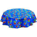 freckled sage round cherry blue oilcloth tablecloth