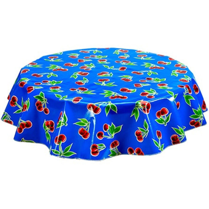 freckled sage round cherry blue oilcloth tablecloth
