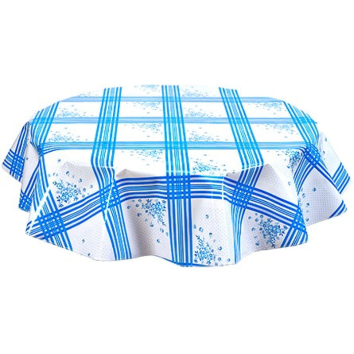 freckled sage round corn flower blue oilcloth tablecloth