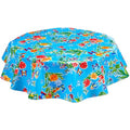 freckled sage round edgar's butterfly light blue oilcloth tablecloth