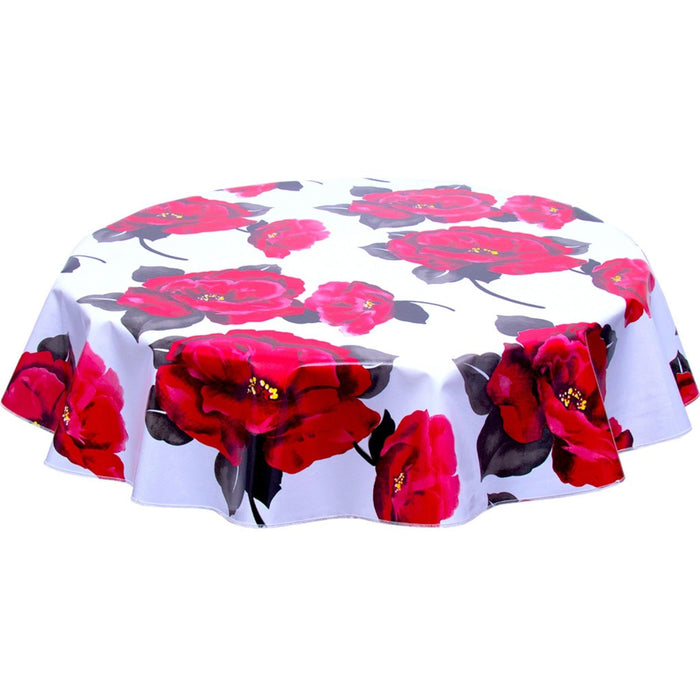 freckled sage round gardenia white oilcloth tablecloth