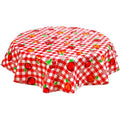 freckled sage round gingham and fruit red oilcloth tablecloth