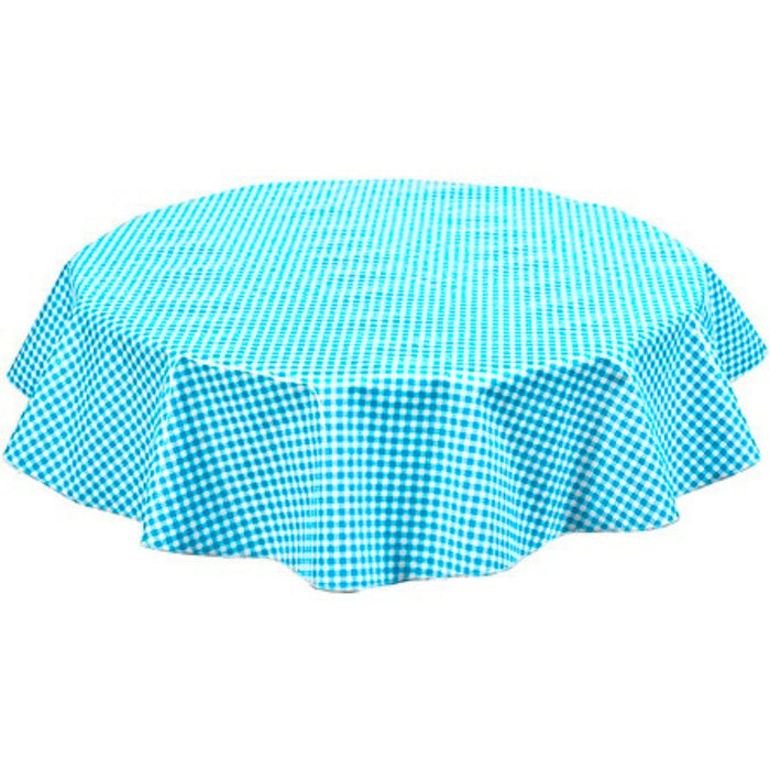 freckled sage round gingham light blue oilcloth tablecloth