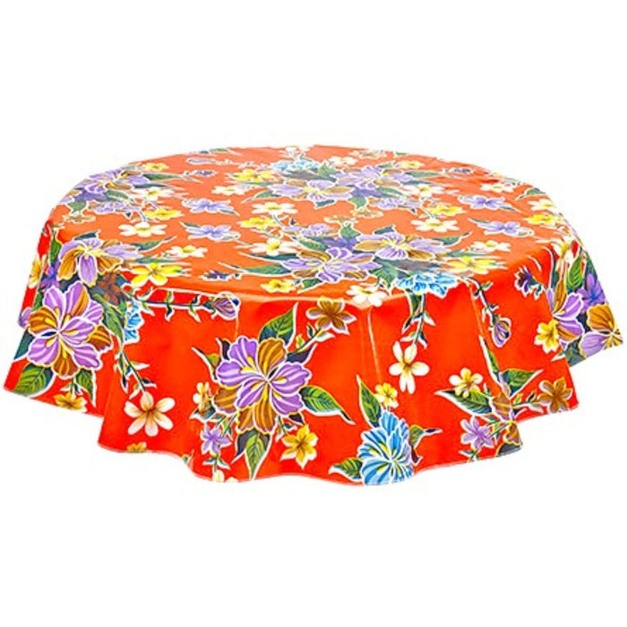 freckled sage round hawaii orange oilcloth tablecloth