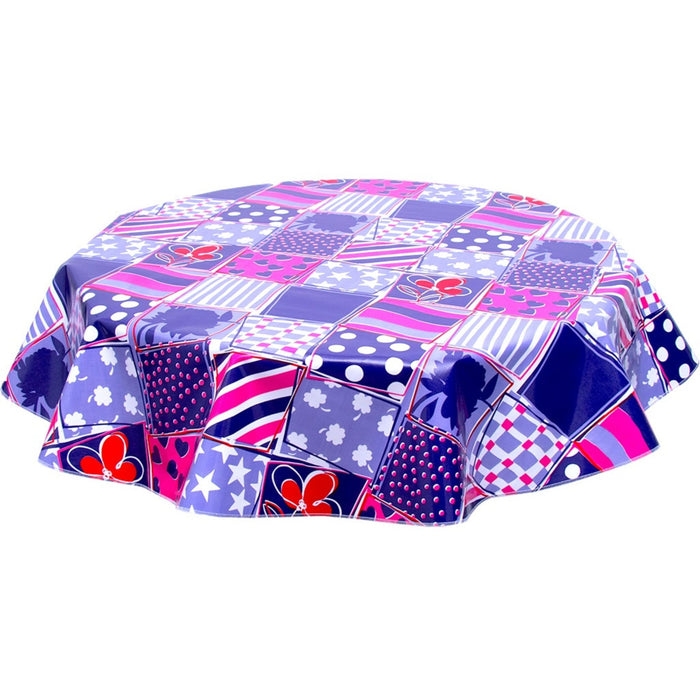 freckled sage round patchwork purple oilcloth tablecloth