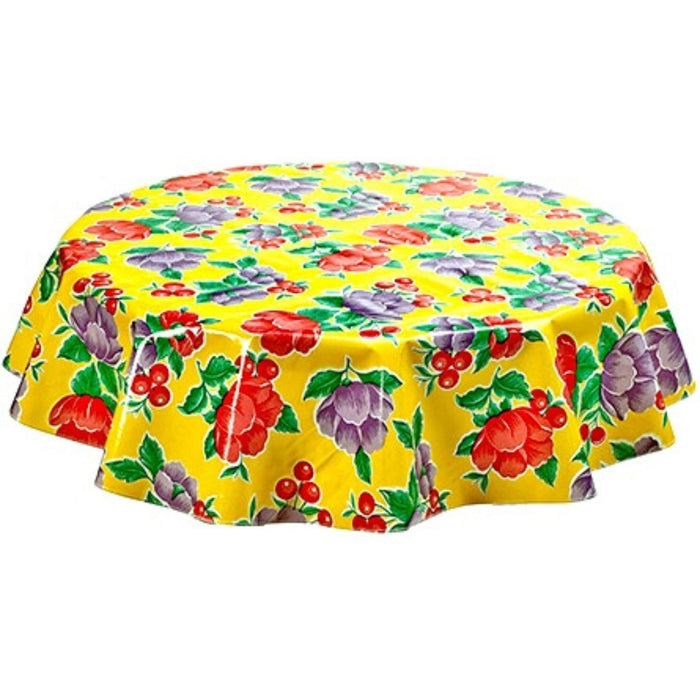 freckled sage round poppy yellow oilcloth tablecloth