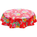 freckled sage round rose and grid red oilcloth tablecloth