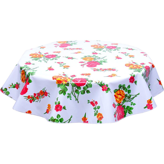 freckled sage round rose and grid white oilcloth tablecloth