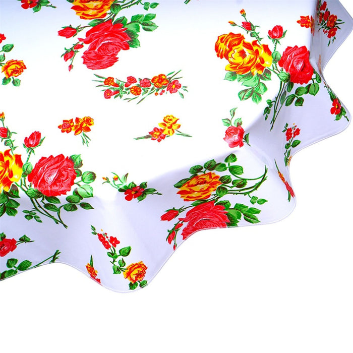 freckled sage round rose and grid white oilcloth tablecloth