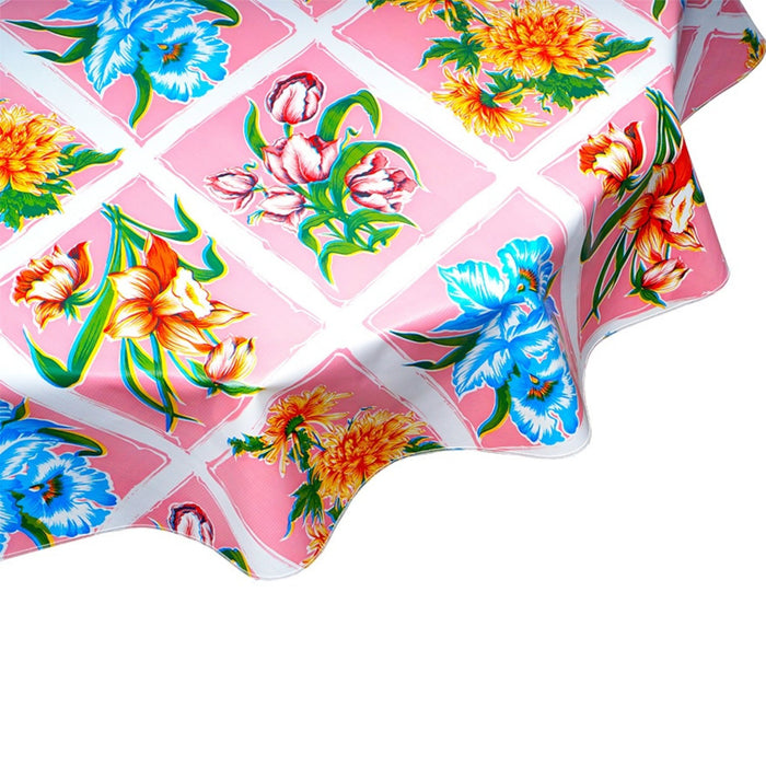 freckled sage round sentimental pink oilcloth tablecloth