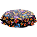 freckled sage round skulls on black oilcloth tablecloth