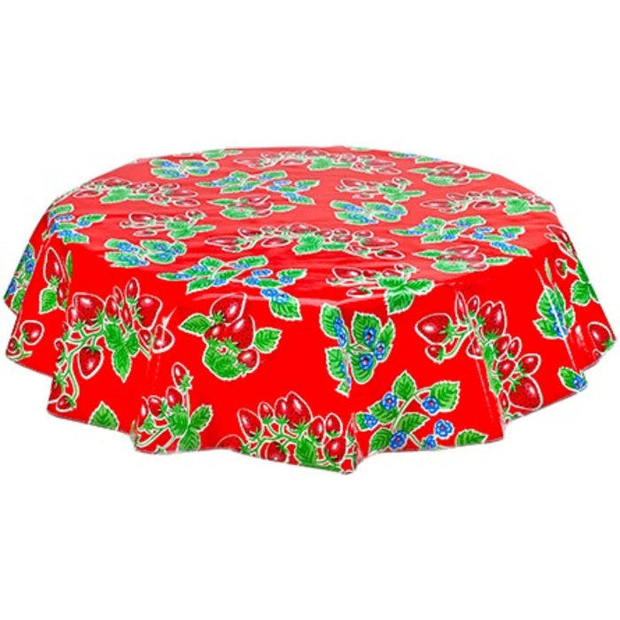 freckled sage round strawberry red oilcloth tablecloth