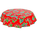 freckled sage round strawberry red oilcloth tablecloth