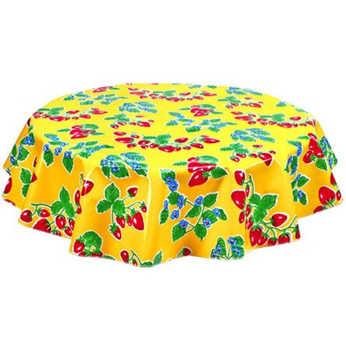 freckled sage round strawberry yellow oilcloth tablecloth
