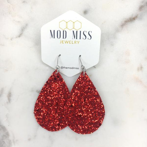 "Ruby Red Slippers" Glitter Canvas Chunky Teardrop Earrings - twistedbuffaloboutique