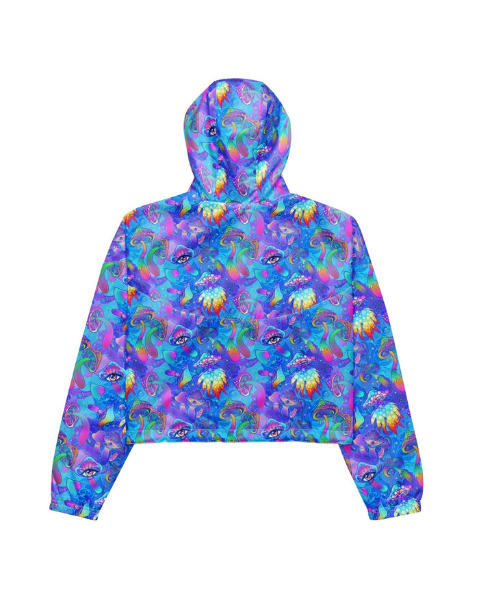 Shroomin Blue Cropped Windbreaker, Zip-Up Jacket, - One Stop Rave