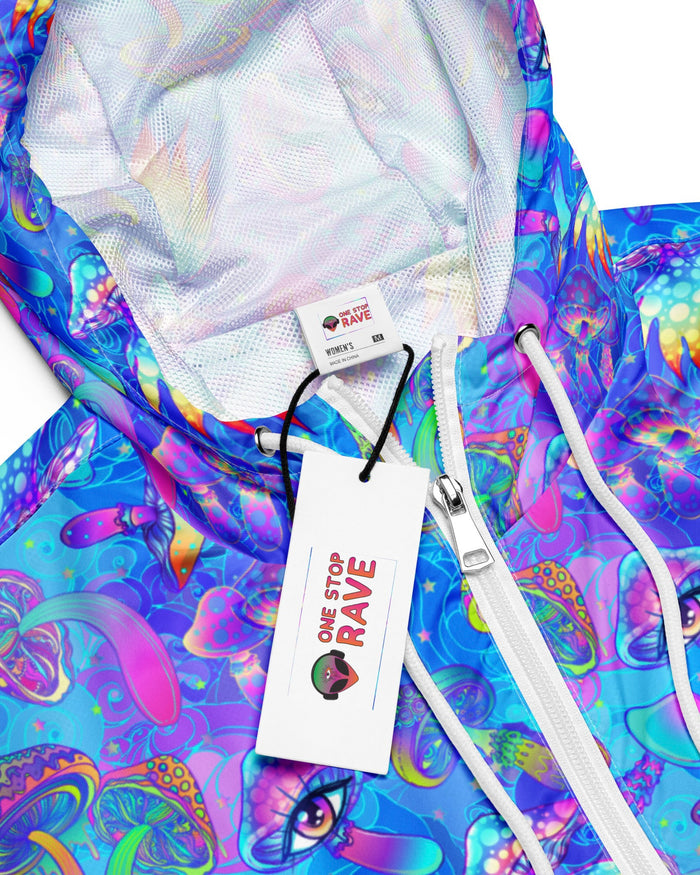 Shroomin Blue Cropped Windbreaker, Zip-Up Jacket, - One Stop Rave