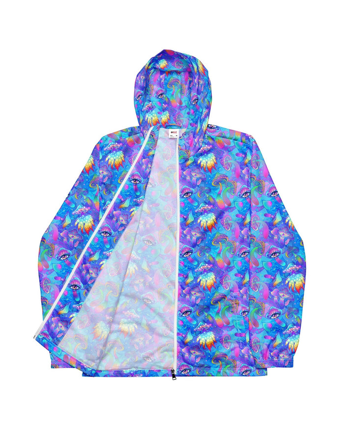 Shroomin Blue Windbreaker, Zip-Up Jacket, - One Stop Rave