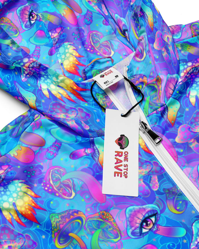Shroomin Blue Windbreaker, Zip-Up Jacket, - One Stop Rave