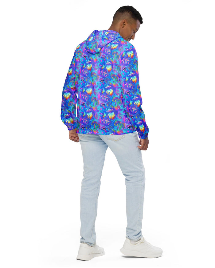 Shroomin Blue Windbreaker, Zip-Up Jacket, - One Stop Rave