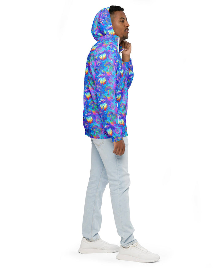 Shroomin Blue Windbreaker, Zip-Up Jacket, - One Stop Rave