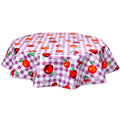 freckled sage round gingham and fruit purple oilcloth tablecloth