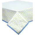 freckled sage dot lime green oilcloth tablecloth with blue gingham trim