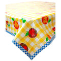 freckled sage gingham and fruit yellow oilcloth tablecloth with blue gingham trim