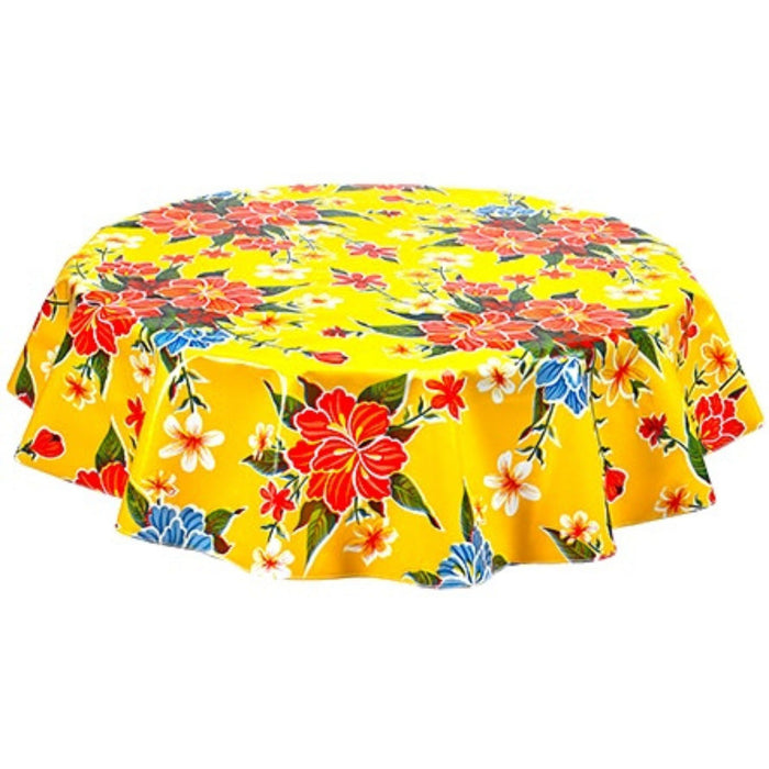 freckled sage round hawaii yellow oilcloth tablecloth