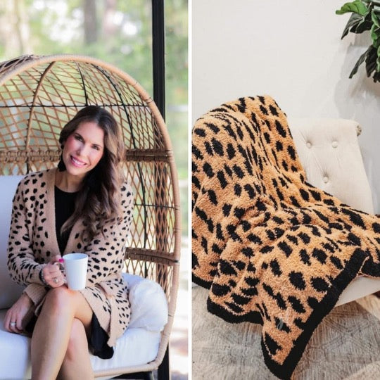 TAN Leopard {COZY DREAMS} Super Soft Robe + Blanket SET