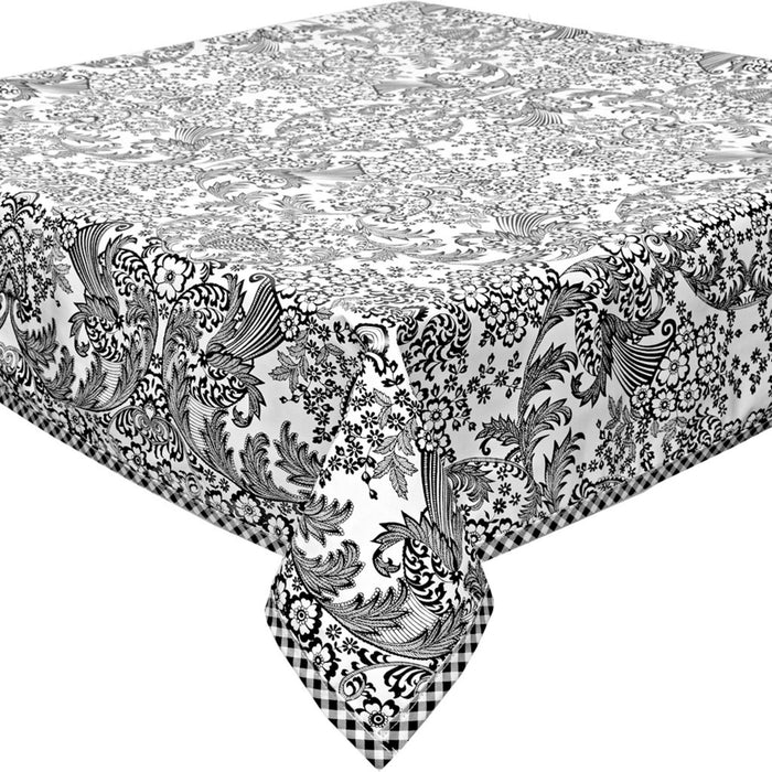 freckled sage toile black oilcloth tablecloth with black gingham trim