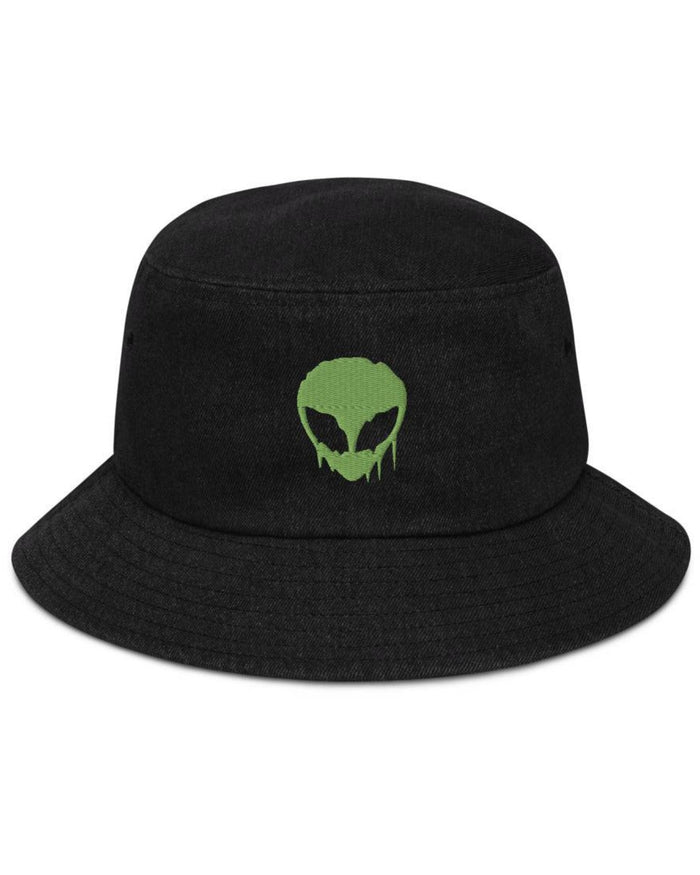 Trippy Alien Denim Bucket Hat, Bucket Hat, - One Stop Rave