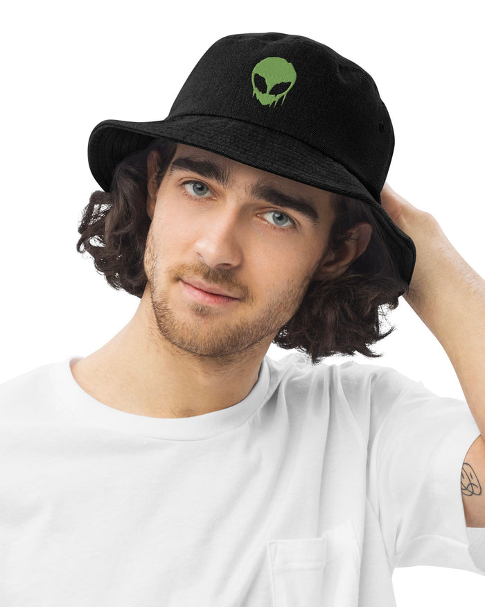 Trippy Alien Denim Bucket Hat, Bucket Hat, - One Stop Rave