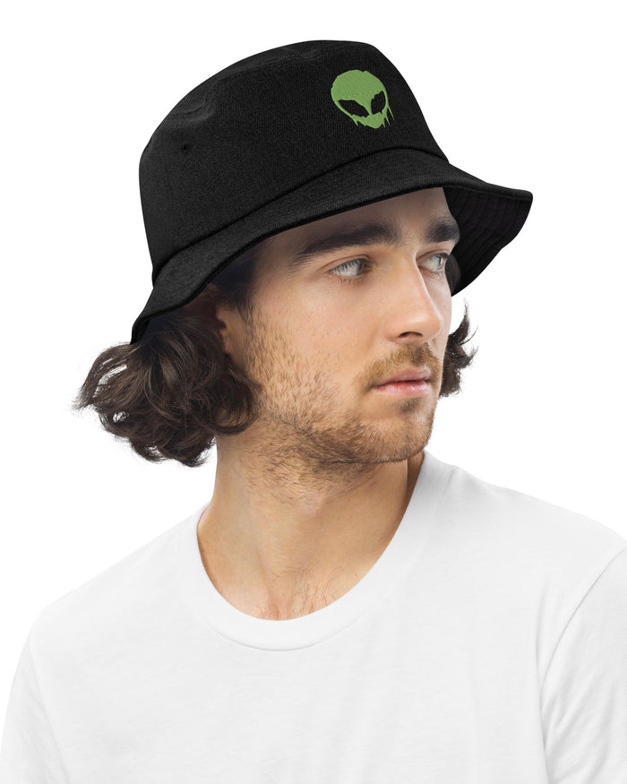 Trippy Alien Denim Bucket Hat, Bucket Hat, - One Stop Rave