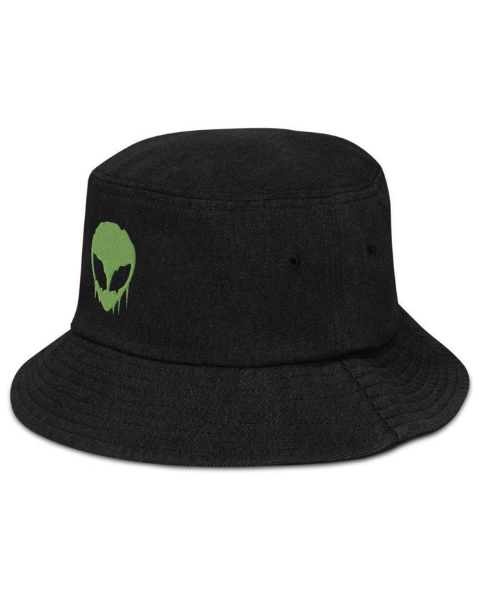 Trippy Alien Denim Bucket Hat, Bucket Hat, - One Stop Rave